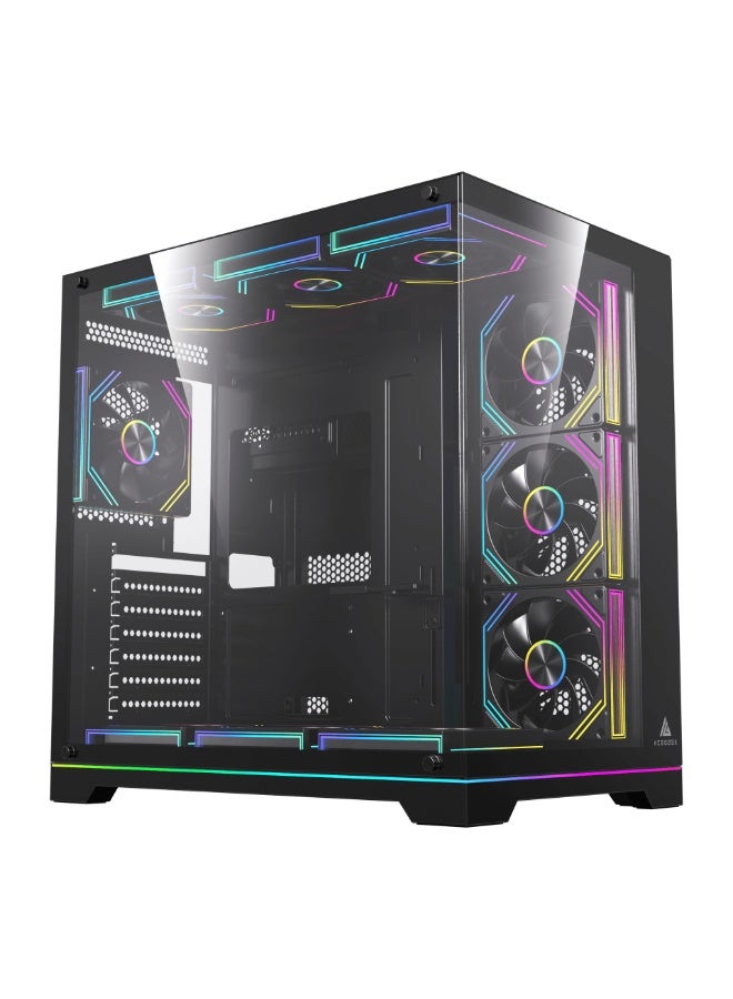 أسيجيك‎ هيكل كمبيوتر Mercury R425X RGB ATX Mid Tower، زجاج مقسّى، ATX/Micro-ATX/ITX، وحدة معالجة رسومات 410 مم، مبرد وحدة المعالجة المركزية 165 مم، منفذ USB-C/USB 3.0، دعم مشعاع 360 مم، قرصان SSD + قرصان HDD | أسود - Image 1