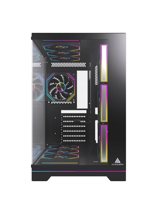 أسيجيك‎ هيكل كمبيوتر Mercury R425X RGB ATX Mid Tower، زجاج مقسّى، ATX/Micro-ATX/ITX، وحدة معالجة رسومات 410 مم، مبرد وحدة المعالجة المركزية 165 مم، منفذ USB-C/USB 3.0، دعم مشعاع 360 مم، قرصان SSD + قرصان HDD | أسود - Image 2