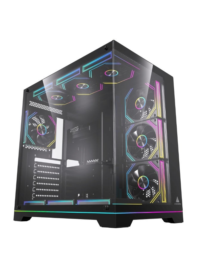 أسيجيك‎ هيكل كمبيوتر Mercury R425X RGB ATX Mid Tower، زجاج مقسّى، ATX/Micro-ATX/ITX، وحدة معالجة رسومات 410 مم، مبرد وحدة المعالجة المركزية 165 مم، منفذ USB-C/USB 3.0، دعم مشعاع 360 مم، قرصان SSD + قرصان HDD | أسود - Image 3