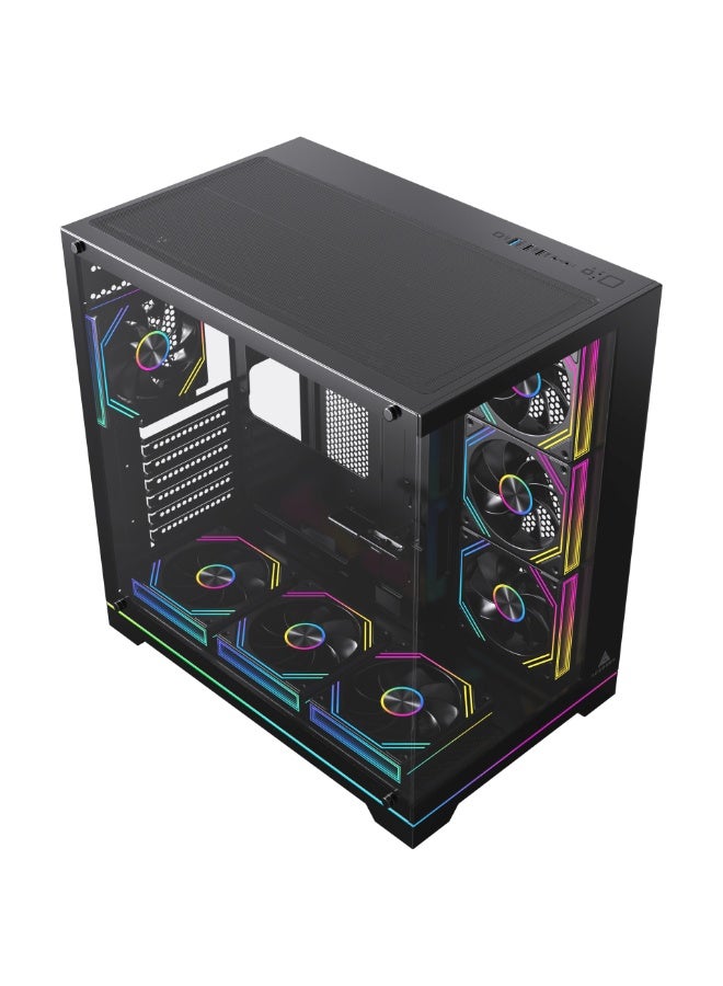 أسيجيك‎ هيكل كمبيوتر Mercury R425X RGB ATX Mid Tower، زجاج مقسّى، ATX/Micro-ATX/ITX، وحدة معالجة رسومات 410 مم، مبرد وحدة المعالجة المركزية 165 مم، منفذ USB-C/USB 3.0، دعم مشعاع 360 مم، قرصان SSD + قرصان HDD | أسود - Image 4