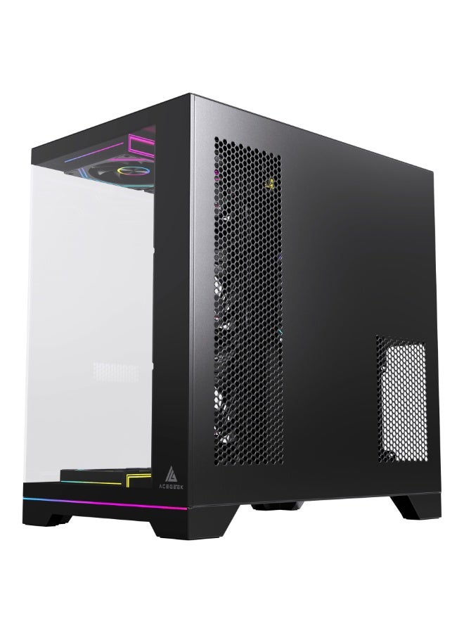 أسيجيك‎ هيكل كمبيوتر Mercury R425X RGB ATX Mid Tower، زجاج مقسّى، ATX/Micro-ATX/ITX، وحدة معالجة رسومات 410 مم، مبرد وحدة المعالجة المركزية 165 مم، منفذ USB-C/USB 3.0، دعم مشعاع 360 مم، قرصان SSD + قرصان HDD | أسود - Image 5
