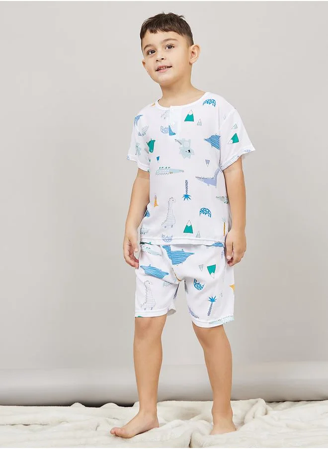 Styli All Over Dinosaur Print T-Shirt & Shorts Set