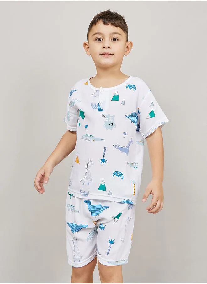 Styli All Over Dinosaur Print T-Shirt & Shorts Set