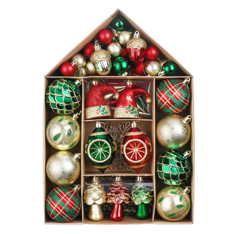Valery Madelyn Ornaments for Christmas Trees 70ct Red Green and Gold Shatterproof Christmas Tree Decorations Traditional Country Hanging Ball Ornaments Bulk for Xmas Holiday Decor - Image 2