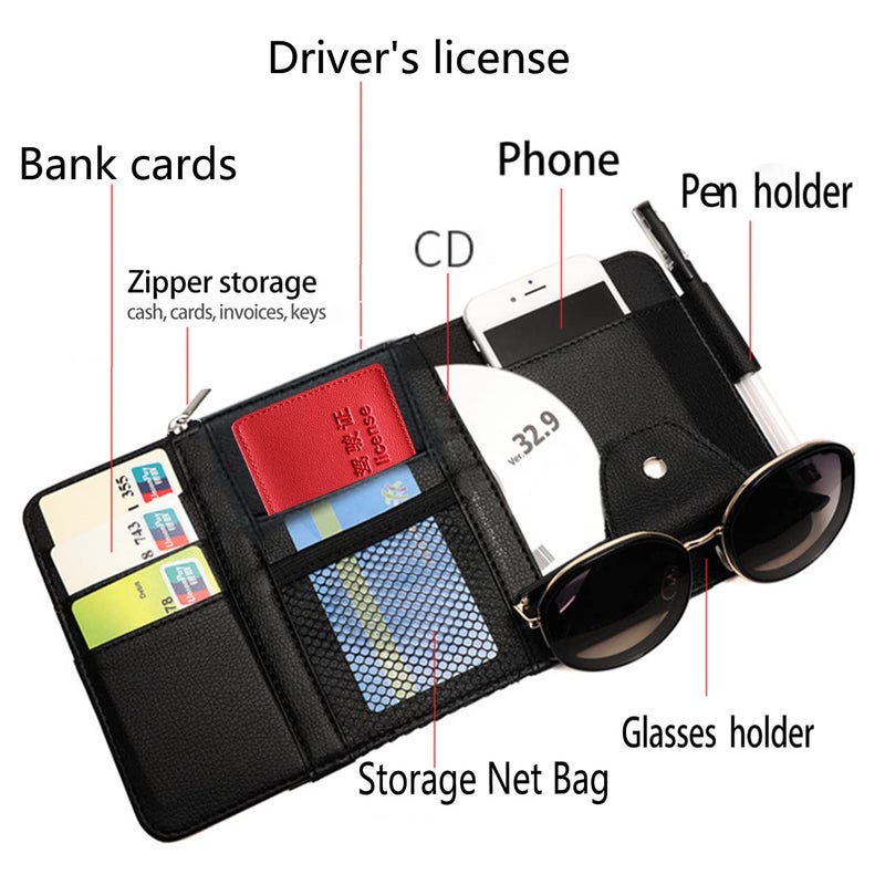Aturmon 2 Packs Car Sun Visor Multi-Pocket Organizer for SUV & Truck, Auto Visor Storage Pouch with Big Zipper Pocket, Card Sleeve, Driving License, Insurance, Sunglasses, Pen, Key, Lipstick - Image 3
