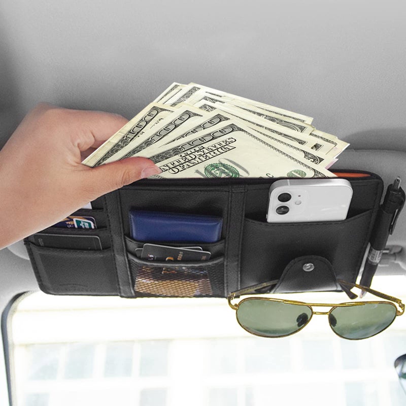 Aturmon 2 Packs Car Sun Visor Multi-Pocket Organizer for SUV & Truck, Auto Visor Storage Pouch with Big Zipper Pocket, Card Sleeve, Driving License, Insurance, Sunglasses, Pen, Key, Lipstick - Image 4
