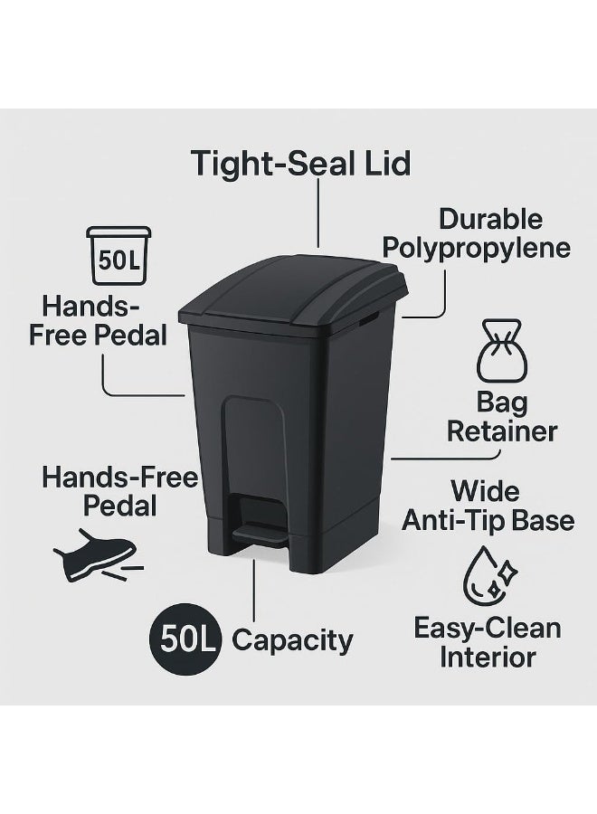 Planet 50 liter Garbage Container, Trash Basket with Foot Pedal & Handel,Hard Plastic Material, use in schools, hospitals, Universities, Malls,Black - Image 3
