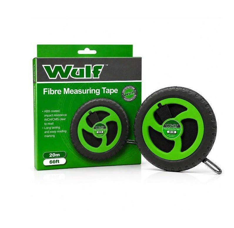 Wulf 20M Fibre Measuring Tape 66ft Heavy Duty Open Reel Tape Measure with Clear Metric and Inch Markings for Construction Surveying Landscaping and DIY Measuring - Image 1