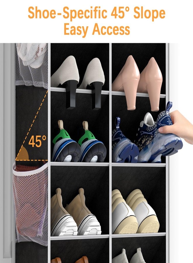 Yecaye 8 Tier Over the Door Shoe Organizer of Deep 16 Compartments, 50lbs Load Shoe Rack for Door in Oxford Holds 16-24 Pairs, Stain-Resistant Hanging Shoe Organizer for Closet, Black - Image 2