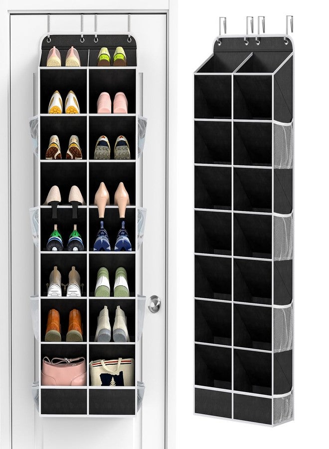 Yecaye 8 Tier Over the Door Shoe Organizer of Deep 16 Compartments, 50lbs Load Shoe Rack for Door in Oxford Holds 16-24 Pairs, Stain-Resistant Hanging Shoe Organizer for Closet, Black - Image 1