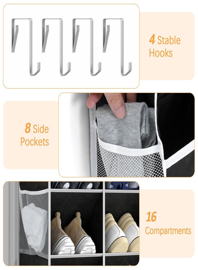 Yecaye 8 Tier Over the Door Shoe Organizer of Deep 16 Compartments, 50lbs Load Shoe Rack for Door in Oxford Holds 16-24 Pairs, Stain-Resistant Hanging Shoe Organizer for Closet, Black - Image 4