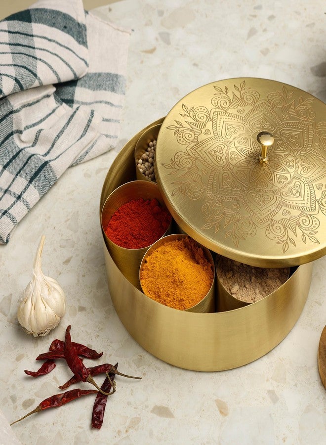 dudki Handcrafted Pure Brass Spice Box for kitchen Masala Dabba with 7 Detachable container, 100 ML Each | With A Small Brass Spoon (Flower) - Image 5