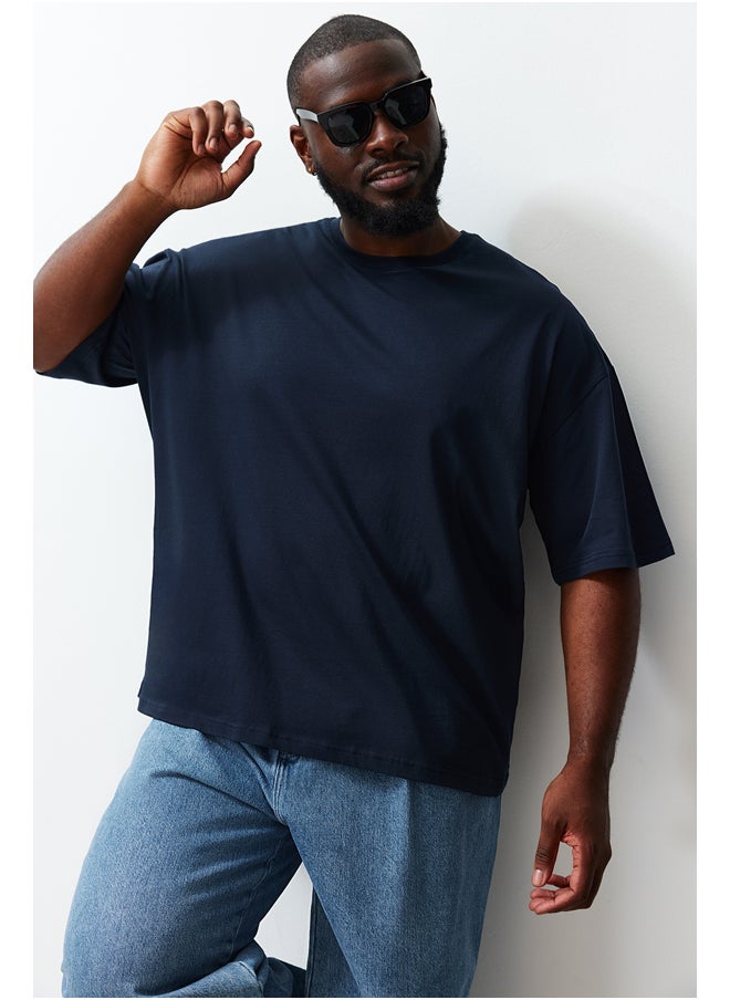 Plus Size Navy Blue Oversize Comfortable Basic 100% Cotton T-Shirt TMNSS23TS00139 - pzsku/Z673BB568D8F37343AD2BZ/45/_/1730941454/fb67cd1a-3177-40b0-83d7-18343bf03813