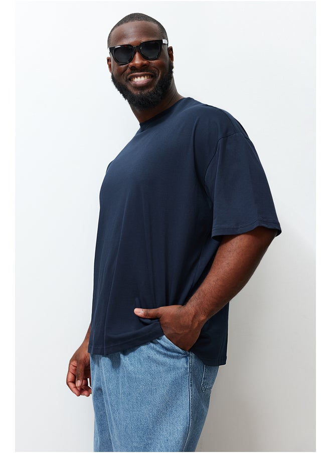 Plus Size Navy Blue Oversize Comfortable Basic 100% Cotton T-Shirt TMNSS23TS00139 - pzsku/Z673BB568D8F37343AD2BZ/45/_/1730941455/a7080d11-95d5-4e7c-8f36-89035180353e