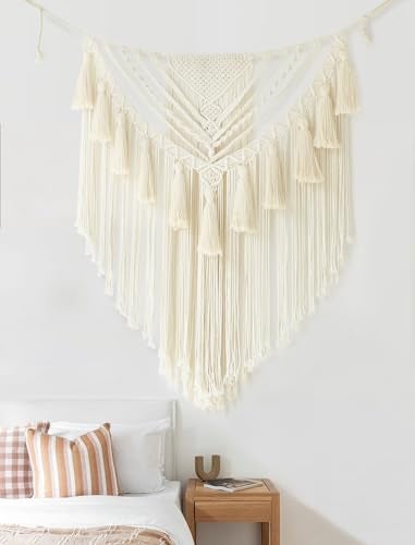 Jakalin Macrame Wall Hanging 31" Wx 39" L Ivory Small Macrame Wall Decor Boho Handmade Yarn Wall Art Craftsmanship Home Decor - Image 4