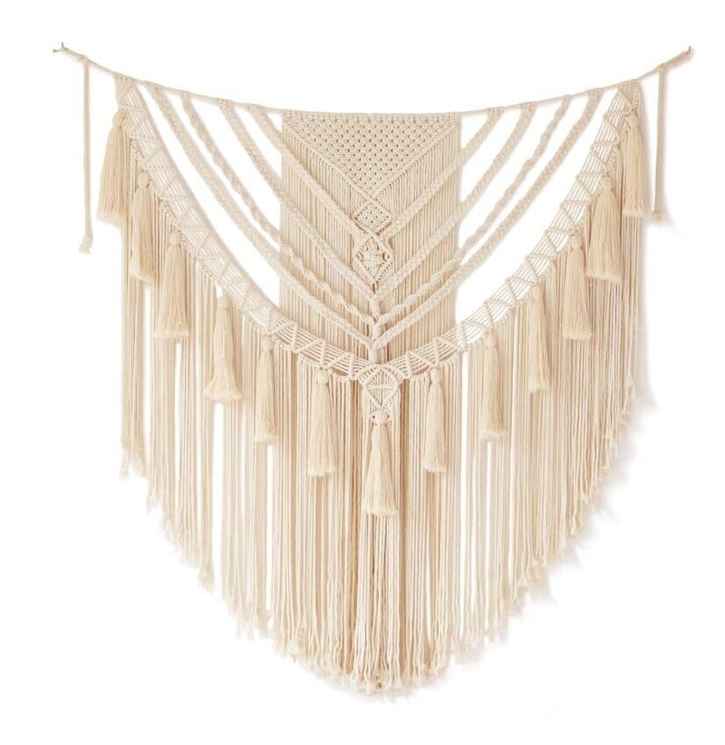 Jakalin Macrame Wall Hanging 31" Wx 39" L Ivory Small Macrame Wall Decor Boho Handmade Yarn Wall Art Craftsmanship Home Decor - Image 5