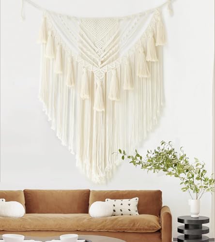 Jakalin Macrame Wall Hanging 31" Wx 39" L Ivory Small Macrame Wall Decor Boho Handmade Yarn Wall Art Craftsmanship Home Decor - Image 2