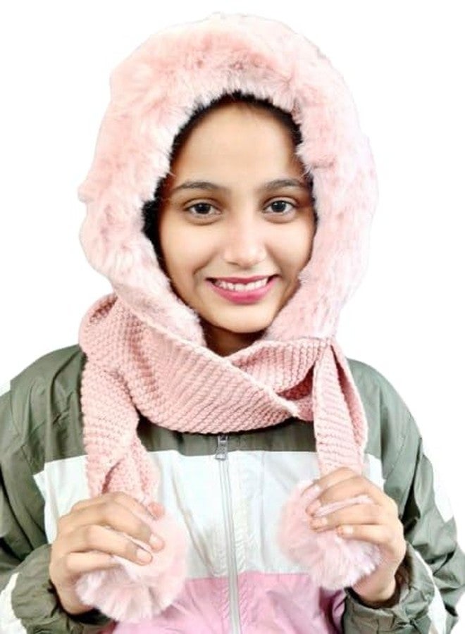 BriKSHi Pumpum Soft Knit Long Muffler Cap for Winter - Warm Stylish Comfortable Headwear for Daily and Outdoor Use (Pack of 1) (Baby pink) - Image 1
