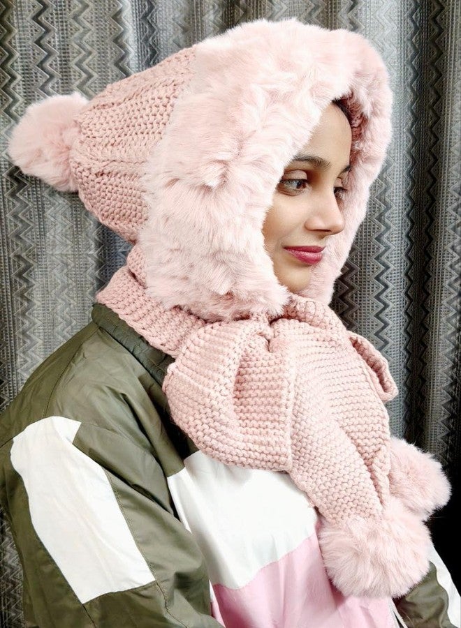 BriKSHi Pumpum Soft Knit Long Muffler Cap for Winter - Warm Stylish Comfortable Headwear for Daily and Outdoor Use (Pack of 1) (Baby pink) - Image 3