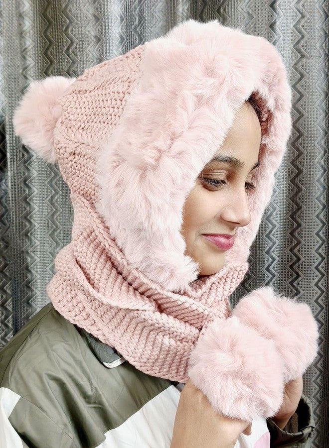 BriKSHi Pumpum Soft Knit Long Muffler Cap for Winter - Warm Stylish Comfortable Headwear for Daily and Outdoor Use (Pack of 1) (Baby pink) - Image 2