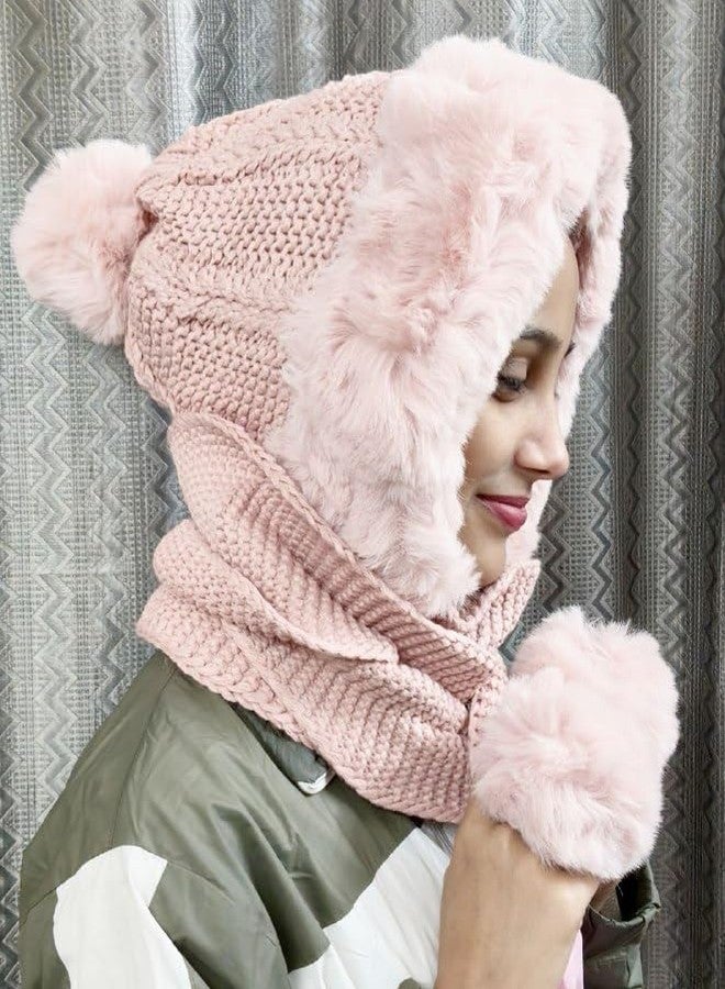 BriKSHi Pumpum Soft Knit Long Muffler Cap for Winter - Warm Stylish Comfortable Headwear for Daily and Outdoor Use (Pack of 1) (Baby pink) - Image 5