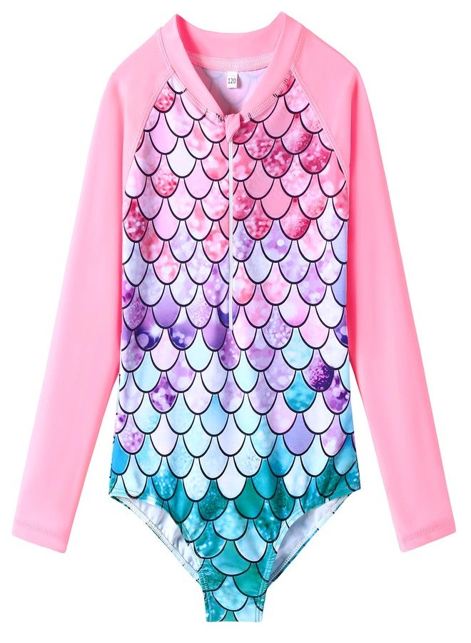 Ghteas Long Sleeve Girls Swimsuit Pink Colorful Mermaid Baby Girl Rash Guard Swimsuit 4t 5t 4-5t - Image 1