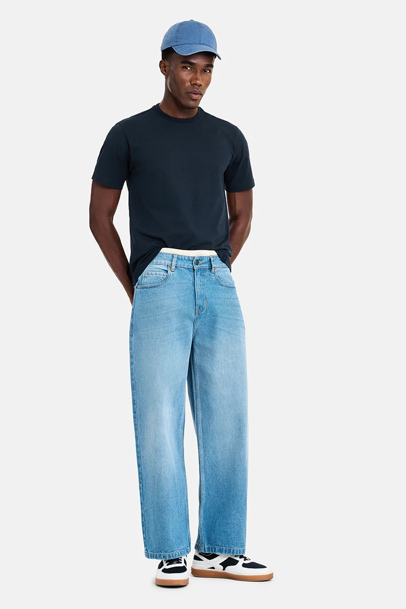 سنيتش Navy Solid Half Sleeve Slim Fit Casual T-Shirt