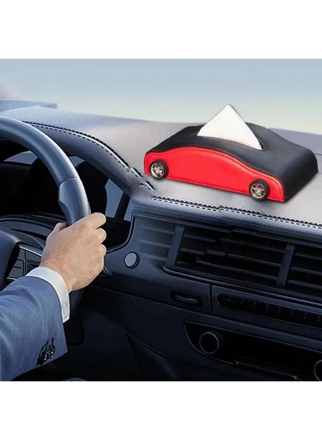 Black Car Tire Shaped Tissue Box Holder Heat Resistant Dirt Resistant Faux Leather Portable Automotive Tissue Dispenser - Image 3