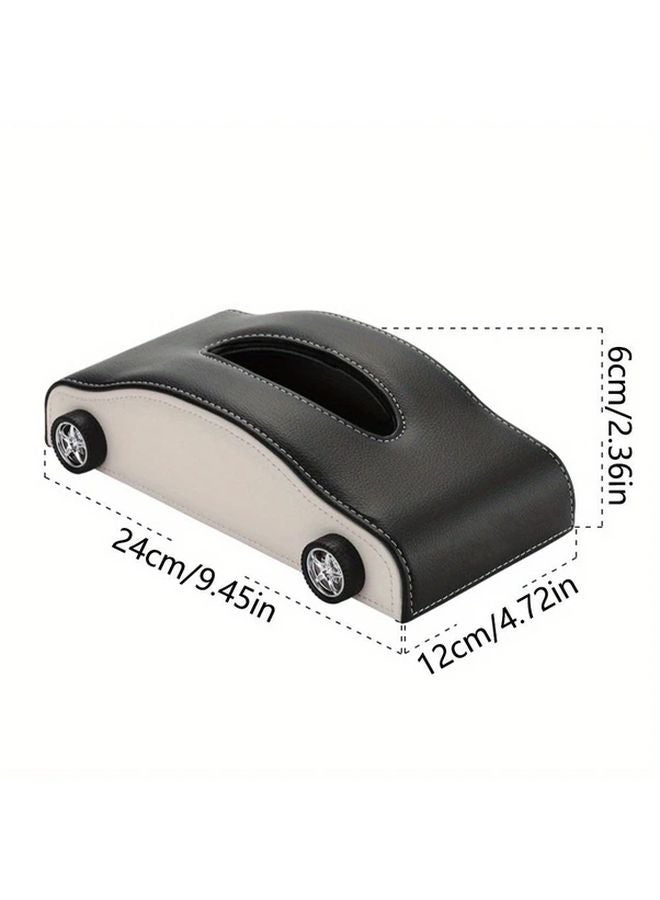 Black Car Tire Shaped Tissue Box Holder Heat Resistant Dirt Resistant Faux Leather Portable Automotive Tissue Dispenser - Image 5