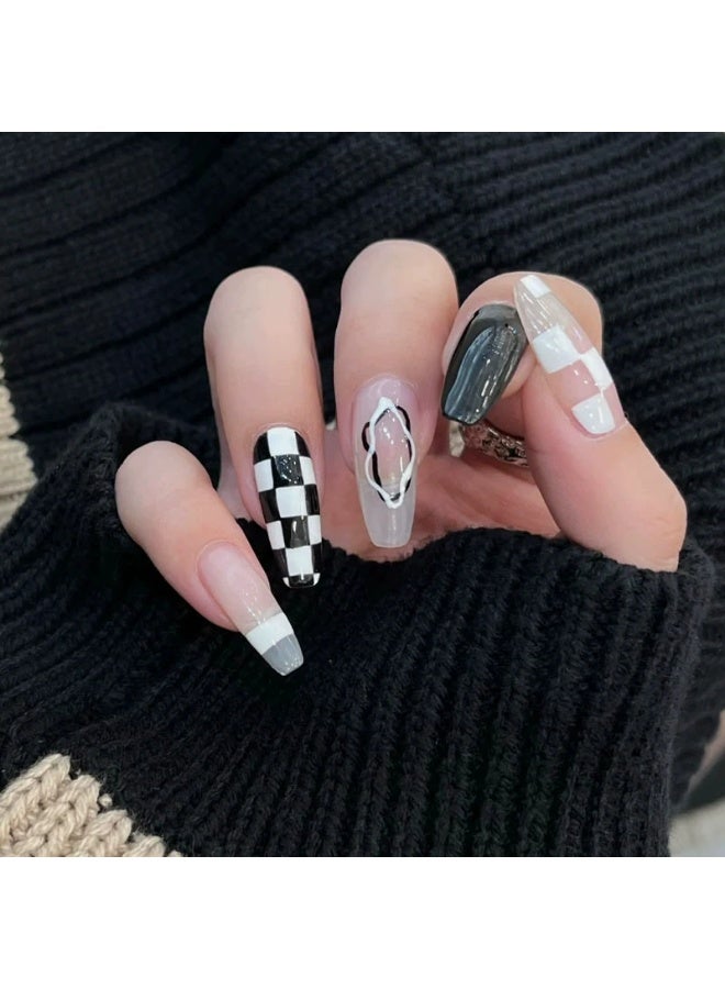 Goolsky Black White Checkerboard Timeless Press-on Nails for Versatile Daily & Formal Styles - Image 1