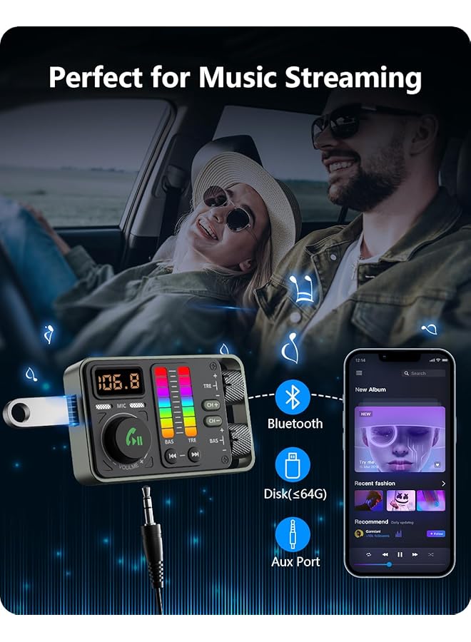 Lencent Bluetooth 5.3 Car Fm Transmitter, Hi-Fi Treble & Bass Music Player, Pd20W Qc18W Fast Car Charger, Radio Bluetooth Car Adapter With Dual Mics For Hands-Free Call, Siri, U Disk/3.5Mm Aux - Image 5