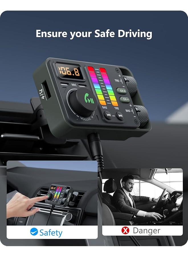 Lencent Bluetooth 5.3 Car Fm Transmitter, Hi-Fi Treble & Bass Music Player, Pd20W Qc18W Fast Car Charger, Radio Bluetooth Car Adapter With Dual Mics For Hands-Free Call, Siri, U Disk/3.5Mm Aux - Image 3