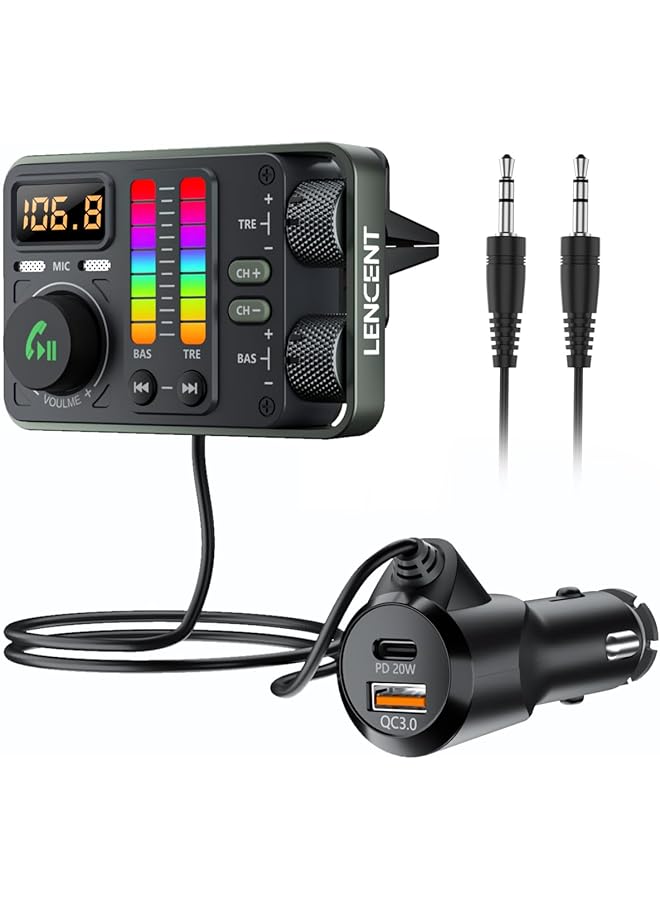 Lencent Bluetooth 5.3 Car Fm Transmitter, Hi-Fi Treble & Bass Music Player, Pd20W Qc18W Fast Car Charger, Radio Bluetooth Car Adapter With Dual Mics For Hands-Free Call, Siri, U Disk/3.5Mm Aux - Image 1