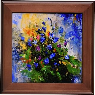 3DROSE 3dRose ft_22372_1 Blue Wild flowers Framed Tile, 8 by 8-Inch  - Image 1