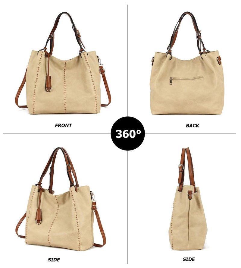 My Friday myfriday Casual Faux Leather Tote Hobo Bag for Women, Soft Shoulder Bag Crossbody Satchel Purse and Handbag (Apricot) - Image 5