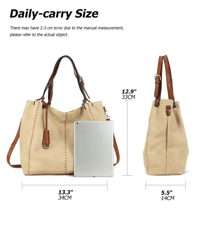 My Friday myfriday Casual Faux Leather Tote Hobo Bag for Women, Soft Shoulder Bag Crossbody Satchel Purse and Handbag (Apricot) - Image 3