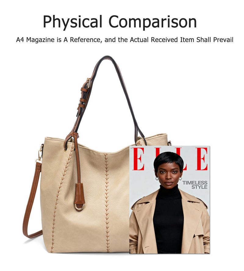 My Friday myfriday Casual Faux Leather Tote Hobo Bag for Women, Soft Shoulder Bag Crossbody Satchel Purse and Handbag (Apricot) - Image 4