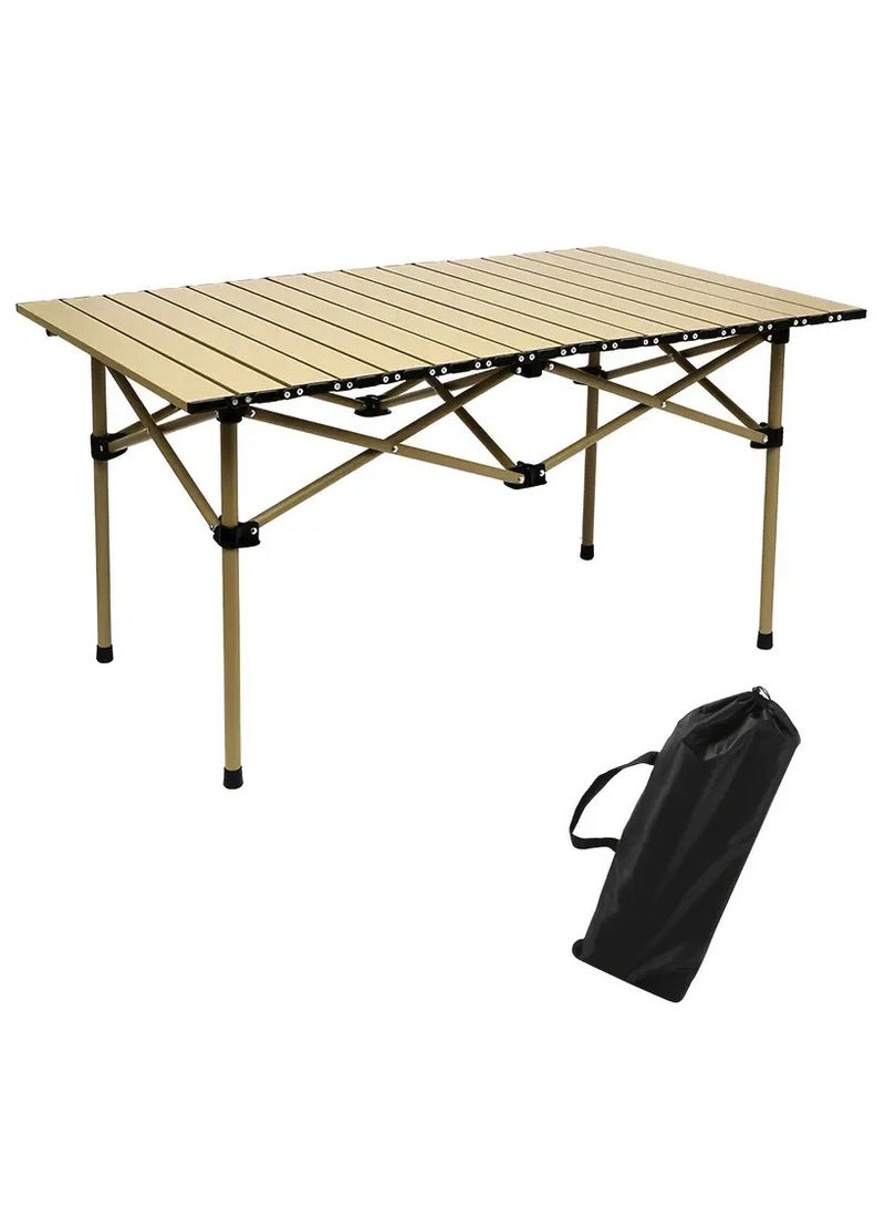 Yuwell Portable Roll Up Camping Table, Lightweight Aluminum Picnic Table with Carry Bag, Waterproof & Rust-Resistant, Heat-Resistant Outdoor Table for Camping, BBQ, Travel & Hiking 95×55×50cm Beige - Image 1