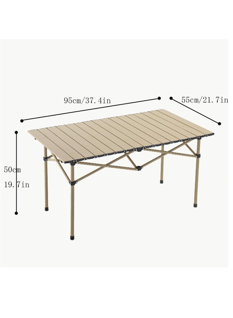Yuwell Portable Roll Up Camping Table, Lightweight Aluminum Picnic Table with Carry Bag, Waterproof & Rust-Resistant, Heat-Resistant Outdoor Table for Camping, BBQ, Travel & Hiking 95×55×50cm Beige - Image 2
