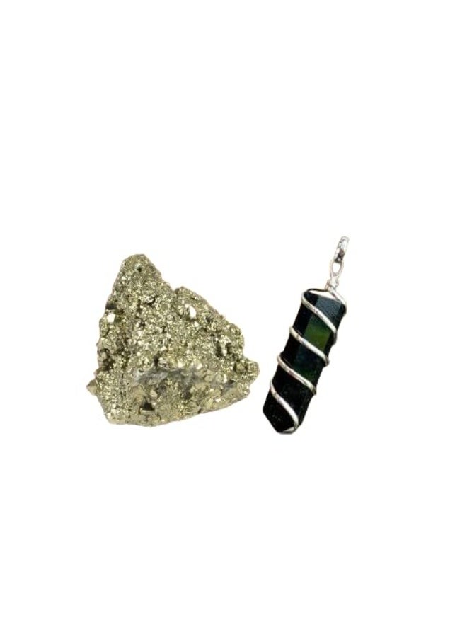 Studd Muffyn | ATTRACT MONEY & PROTECT AURA (Raw Pyrite Stone & Black Obsidian Pendant) - Image 1