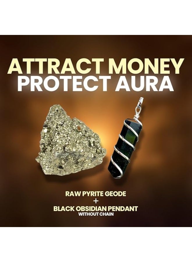 Studd Muffyn | ATTRACT MONEY & PROTECT AURA (Raw Pyrite Stone & Black Obsidian Pendant) - Image 4