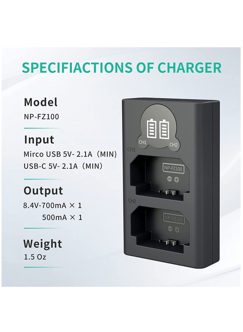 Camera Battery Charger, LP Dual USB Charger with LCD Display, Compatible with Sony A6600 A9 A9R A9S A9II A7C A7S A7SIII A7III A7RIII A7RIV A7IV Cameras, Charging Station for Sony - Image 5