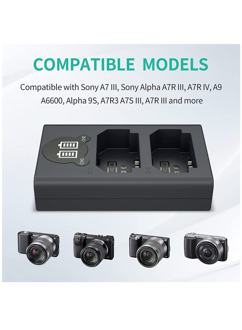 Camera Battery Charger, LP Dual USB Charger with LCD Display, Compatible with Sony A6600 A9 A9R A9S A9II A7C A7S A7SIII A7III A7RIII A7RIV A7IV Cameras, Charging Station for Sony - Image 2