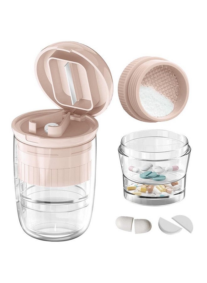 HANNEA® Pill Box with Tablet Cutter and Grinder Travel Pill Cutter with Drinking Cup 4 in 1 Tablet Cutter with Two Built-in Pill Box for Large Pills, Vitamins, Cod Liver Oil, Supplements, Medication - Image 1