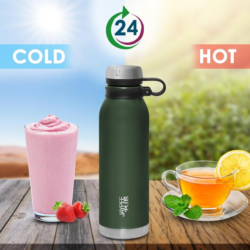 Jaypee Plus Charlie Stainless Steel 24 Hours Hot and Cold Water Bottle 750 ml Leak Proof Gym Bottle Home Kitchen Hiking Trekking Travel Army Green - Image 2