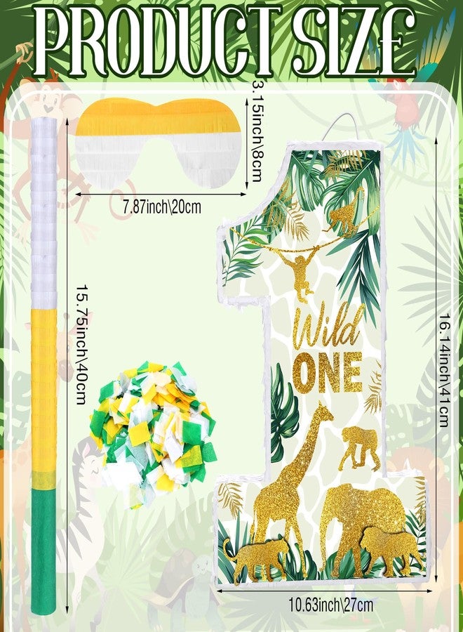 Ferraycle Jungle Animal Number 1 Pinata for 1st Birthday Party Decorations Pinata Birthday Party Supplies for Boys with Blindfold Stick Confetti - Image 2