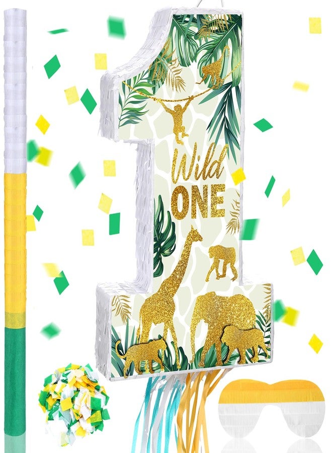 Ferraycle Jungle Animal Number 1 Pinata for 1st Birthday Party Decorations Pinata Birthday Party Supplies for Boys with Blindfold Stick Confetti - Image 1