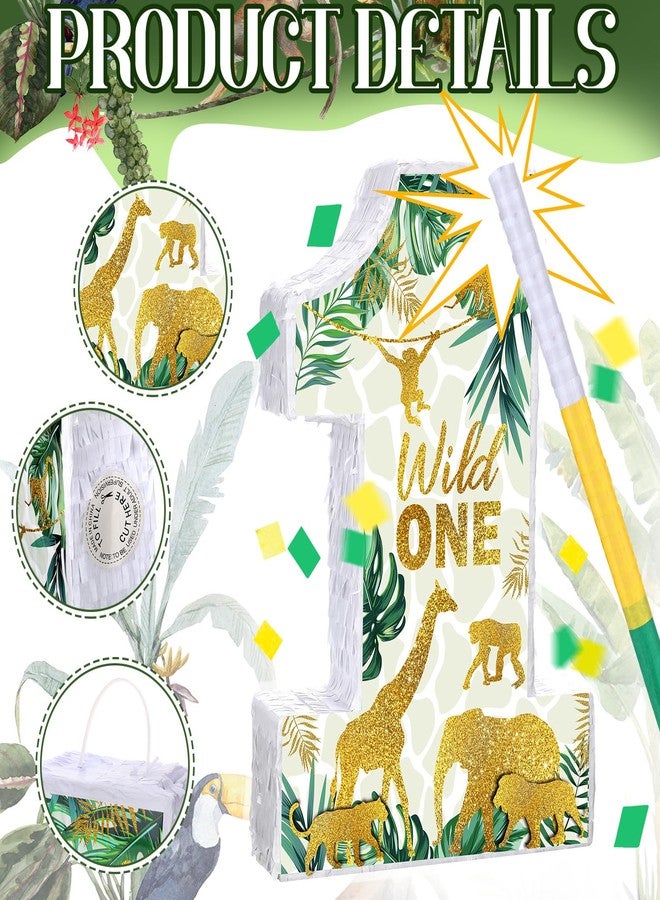 Ferraycle Jungle Animal Number 1 Pinata for 1st Birthday Party Decorations Pinata Birthday Party Supplies for Boys with Blindfold Stick Confetti - Image 3