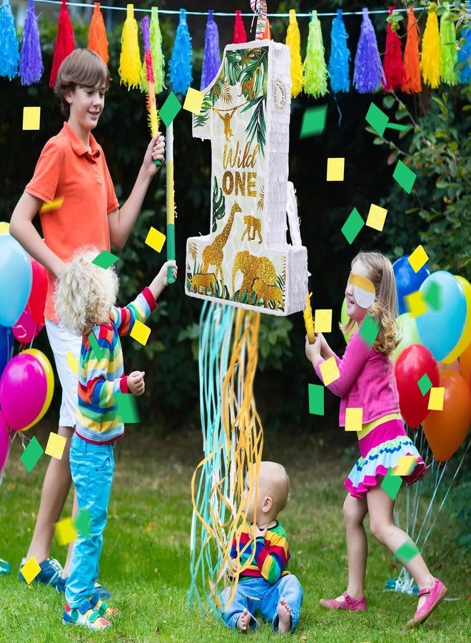 Ferraycle Jungle Animal Number 1 Pinata for 1st Birthday Party Decorations Pinata Birthday Party Supplies for Boys with Blindfold Stick Confetti - Image 4