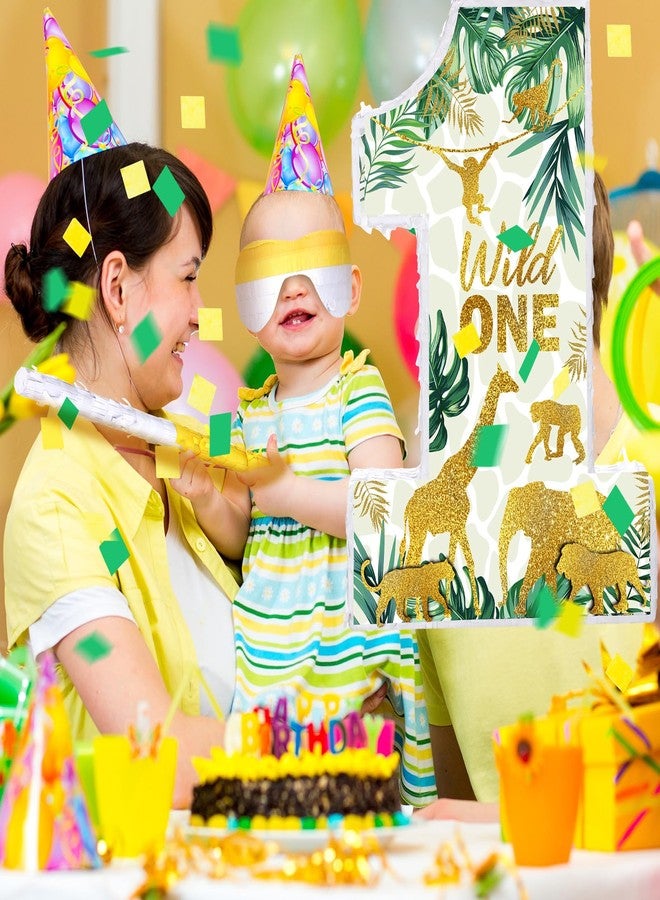 Ferraycle Jungle Animal Number 1 Pinata for 1st Birthday Party Decorations Pinata Birthday Party Supplies for Boys with Blindfold Stick Confetti - Image 5